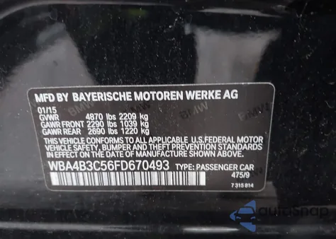 2015 BMW 435I Gran Coupe xDrive z USA, uszkodzony, nr VIN WBA4B3C56FD670493